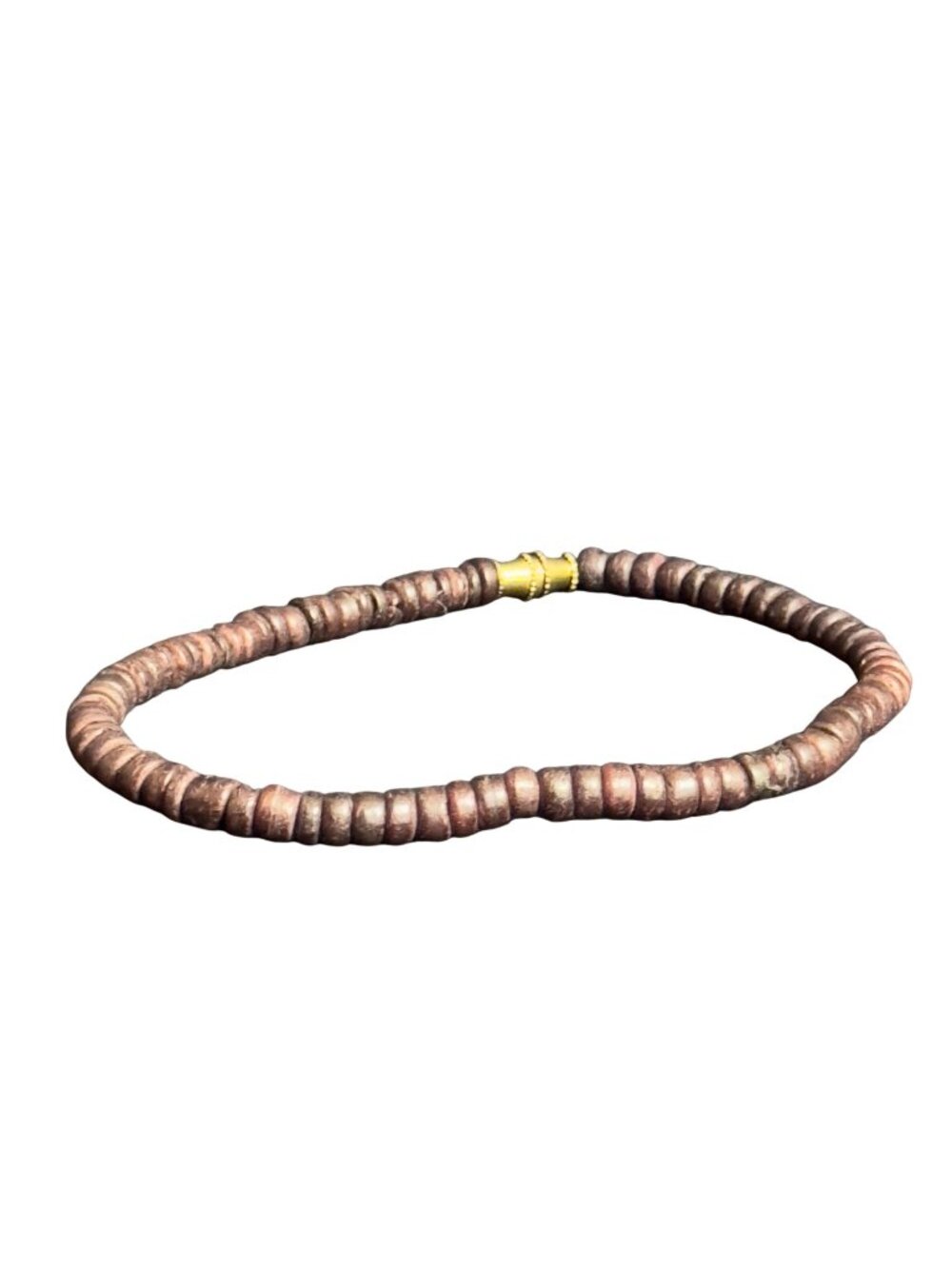Handmade Wooden Beaded Bracelet Gold-Tone Screw-in Clasp Rustic Design 7 Inches